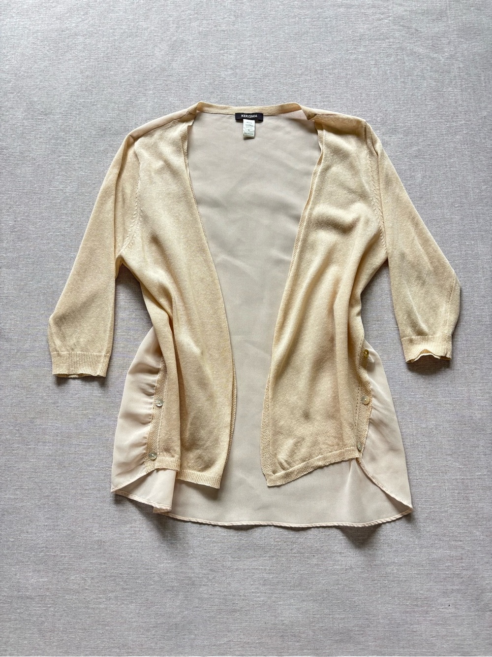 Kerisma linen blend cream knit chiffon cardigan boho delicate demure size S